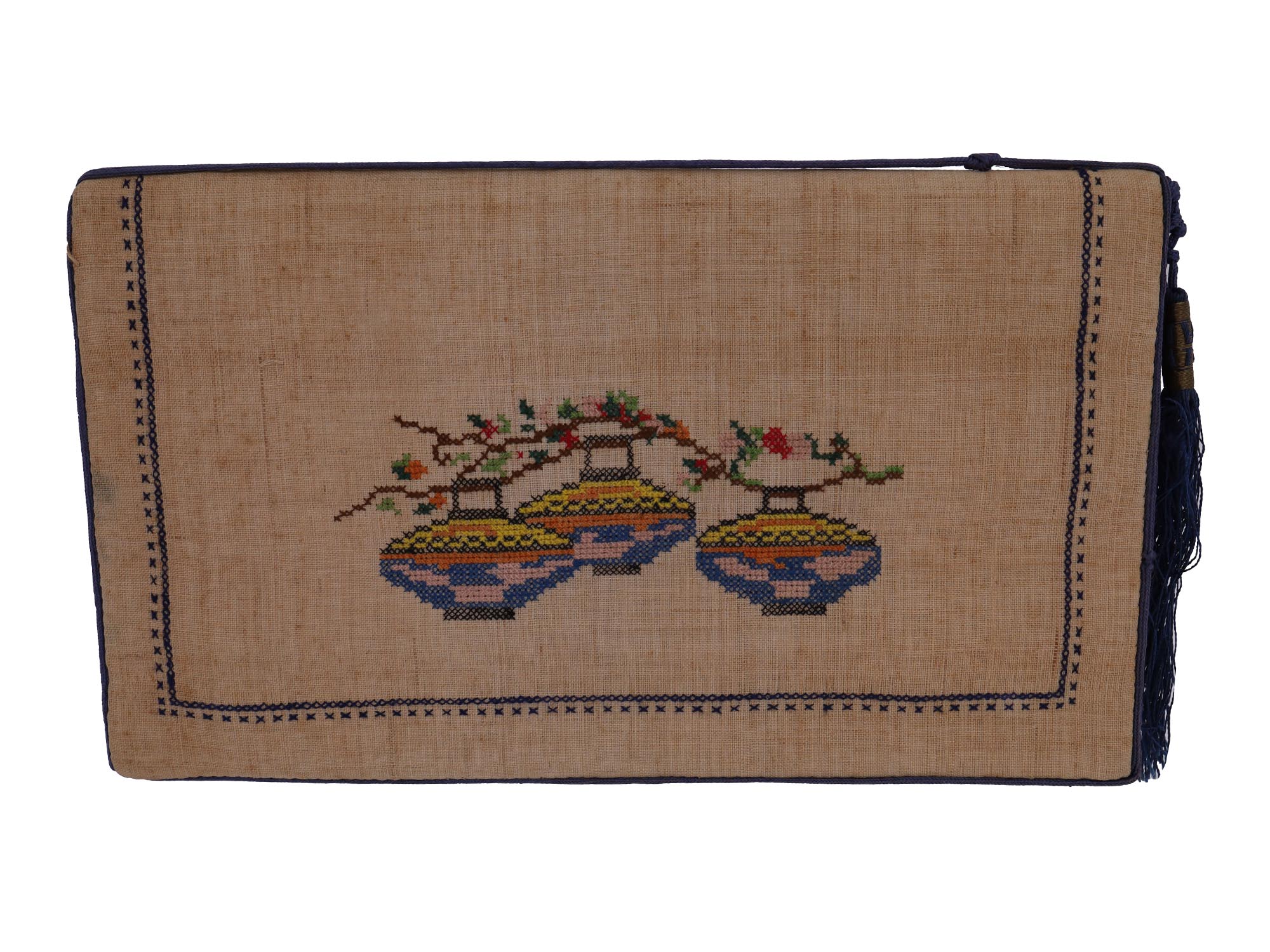 MID CENTURY HAND EMBROIDERED CHINESE STYLE CLUTCH PIC-1